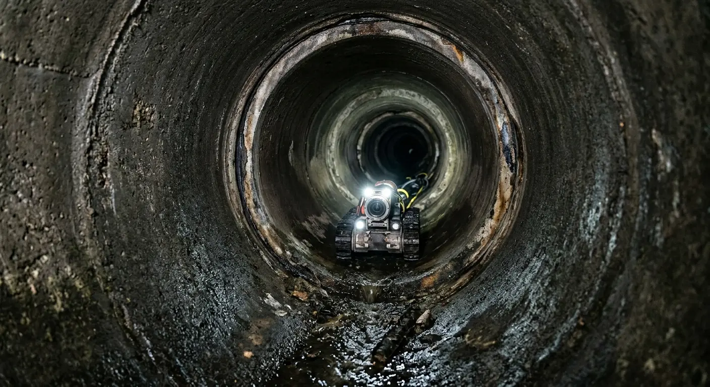 Robotic sewer camera inspecting pipe interior for Drain Snake Service in Abbeville